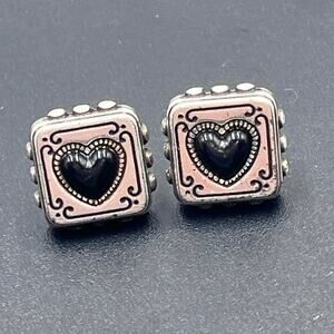 Brighton Black Heart Square Silver Tone Post‎ Stud Earrings